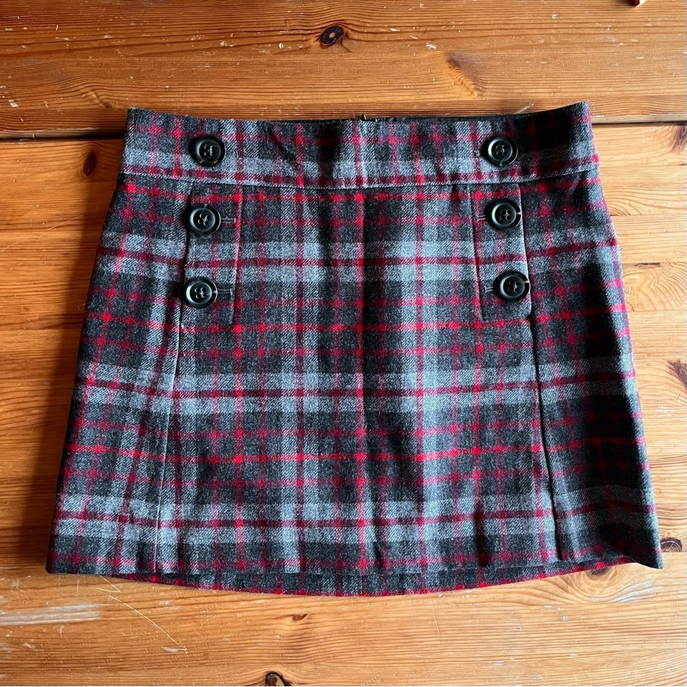 GAP Y2K Wool Blend Plaid Mini Skirt Red and Grey Tartan Preppy Academia